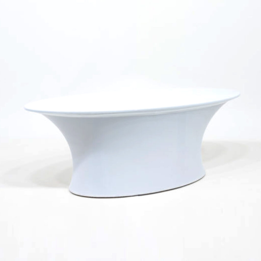 | SET / Stehtisch oval mit Stretchhusse weiß  LxBxH 200x80x110 cm |B| |K| °